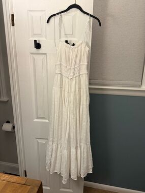 JCrew Boho Tiered White Maxi Dress with Adjustable Straps
